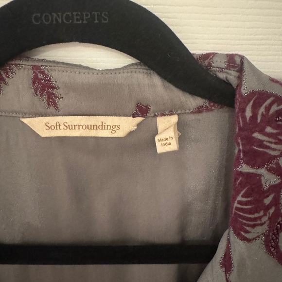 Soft Surroundings Gray Trench Coat with Burgundy Embroidery - Picture 4 of 4